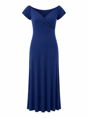 Molliya Womens Royal Blue Off-Shoulder Maxi Dress Size L With Short Sleeves And